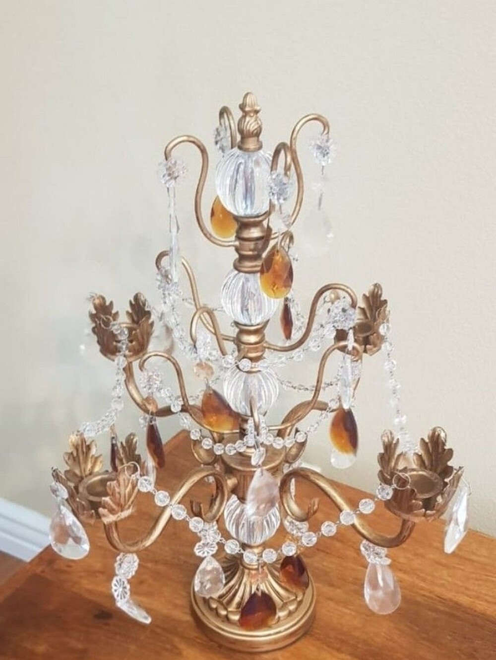 Elegant Gold and Amber Crystal Table Accent - Home Accents